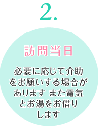 訪問当日 必要に応じて介助をお願いする場合があります また電気とお湯をお借りします